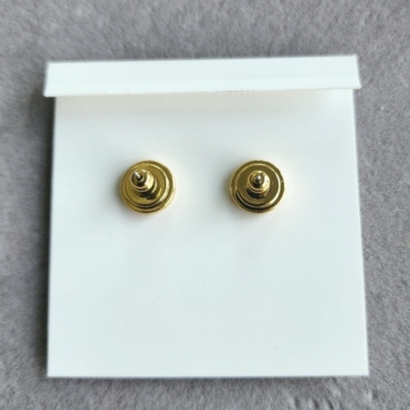 Tory Burch Black and Gold Round Logo Stud Earrings - Picture 3 of 4